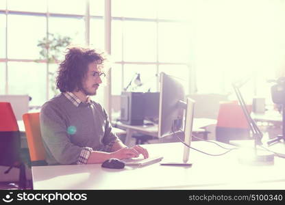 Young Entrepreneur Freelancer Working Using A computer In Coworking space