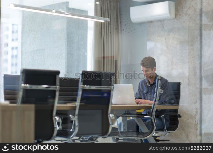 Young Entrepreneur Freelancer Working Using A Laptop In Coworking space