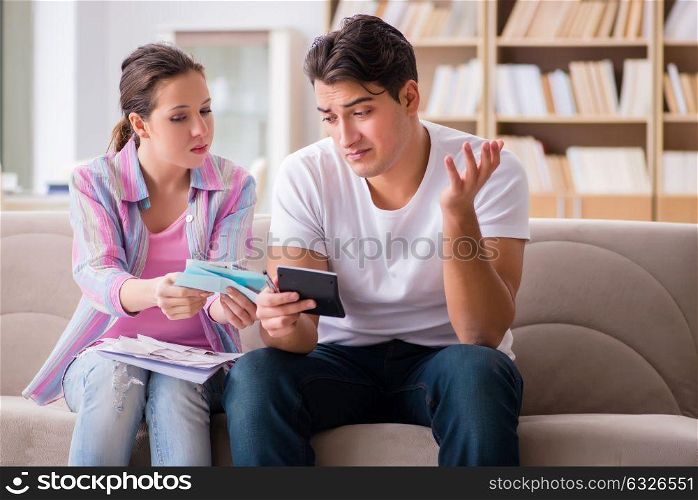 Young family discussing family finances