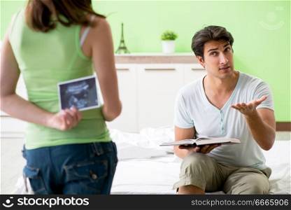Young family finding out about pregnancy. The young family finding out about pregnancy