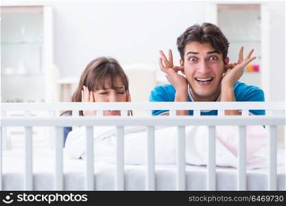 Young family frustrated at baby crying