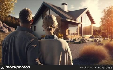 Young Family Looking at Their New Home. Generative AI