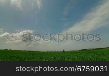 Young Family Playing With Kite In Field