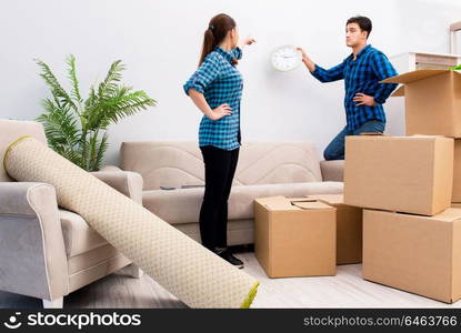 Young family relocating to new house apartment