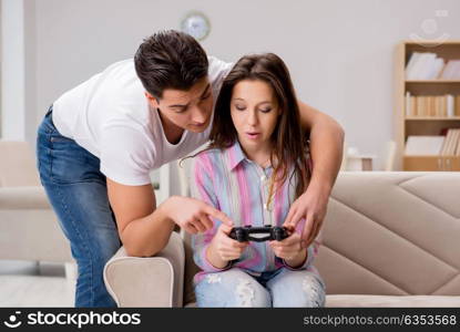 Young family suffering from computer games addiction