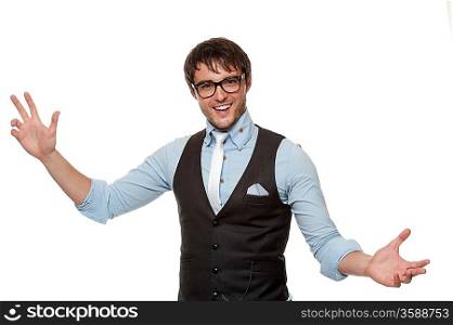 Young fashionable man isolated on white.