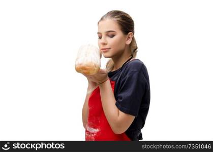 Young female baker isolated on white 