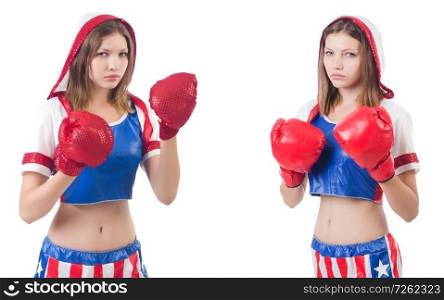 Young female boxer isolated on white . The young female boxer isolated on white 