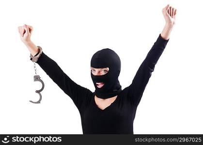 Young female criminal with handcuffs