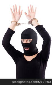 Young female criminal with handcuffs