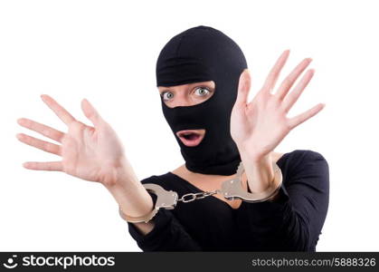 Young female criminal with handcuffs