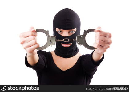 Young female criminal with handcuffs