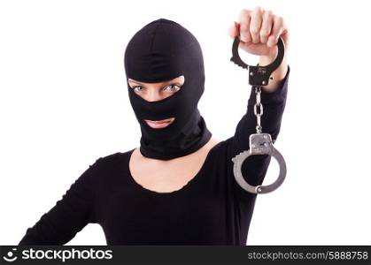 Young female criminal with handcuffs