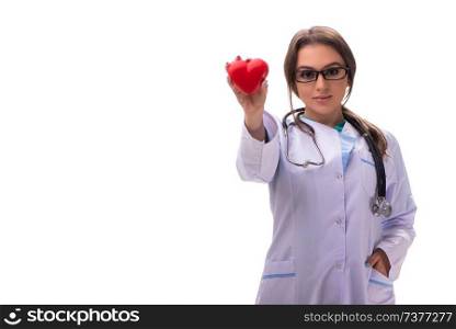Young female doctor cardiologist isolated on white 