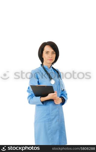 Young female doctor isolated on white