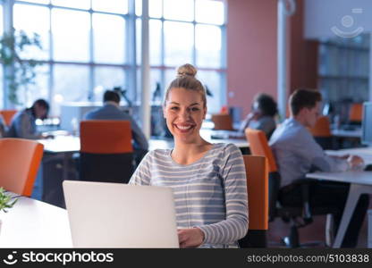 Young female Entrepreneur Freelancer Working Using A Laptop In Coworking space