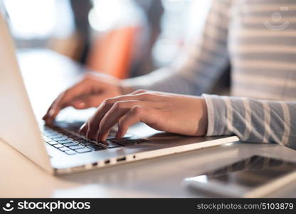 Young female Entrepreneur Freelancer Working Using A Laptop In Coworking space