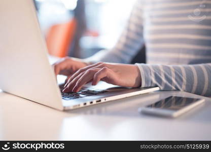 Young female Entrepreneur Freelancer Working Using A Laptop In Coworking space