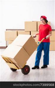Young female professional mover doing home relocation 