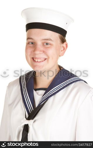 young female sailor isolated on white