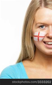 Young Female Sports Fan With St Georges Flag Painted On Face