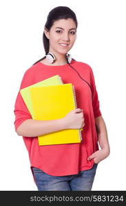 Young female student isolated on the white