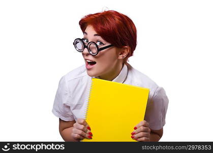 Young female student isolated on white