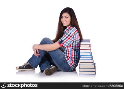 Young female student isolated on white