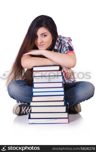 Young female student isolated on white