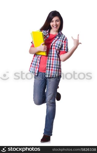 Young female student isolated on white