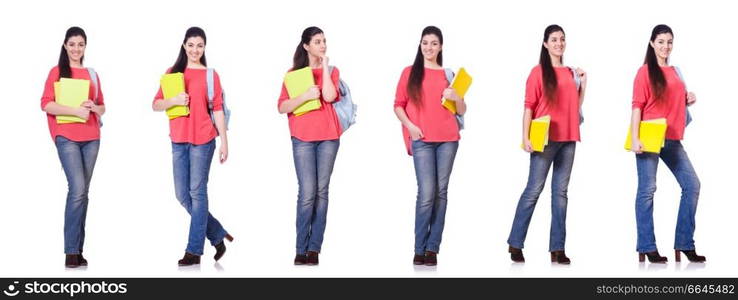 Young female student isolated on white