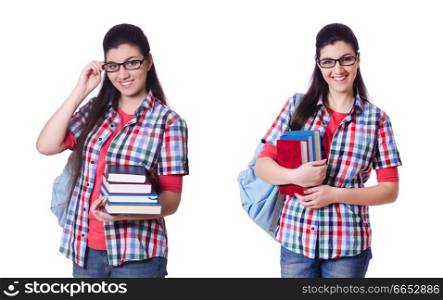 Young female student isolated on white