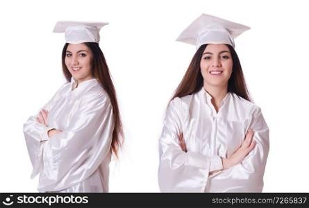 Young female student  on white