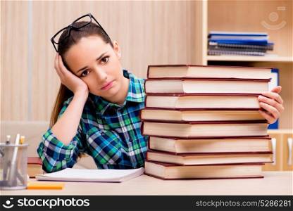 Young female student preparing for exams