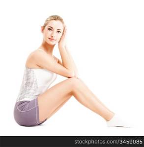young fitness girl, posing over white, studio shot