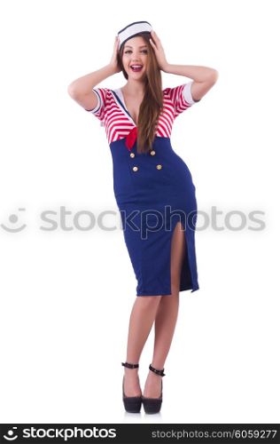 Young flight attendant isolated on the white