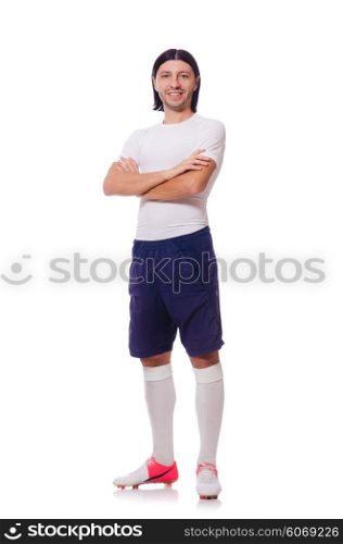 Young football player isolated on white