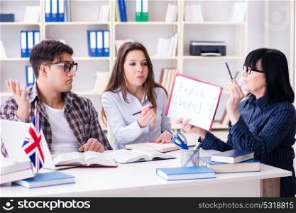 Young foreign student during english language lesson