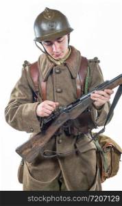 young french soldier 1940 isolated on the white background