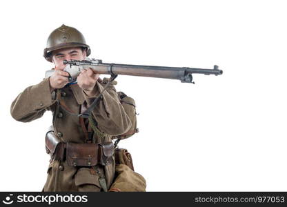 young french soldier 1940 isolated on the white background