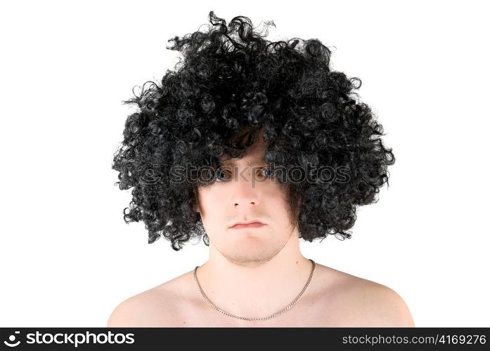 young frizzy man isolated over white background