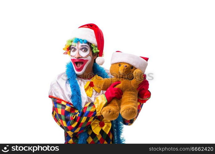 Young funny clown comedian isolated on white 