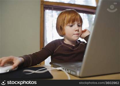 Young girl (5-6) using laptop