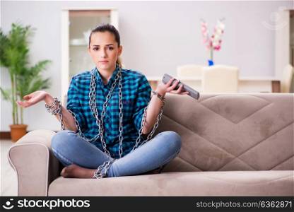 Young girl addicted to tv wasting her time