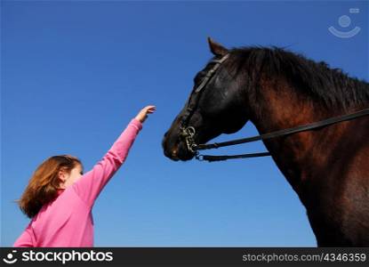 young girl and her best friend black stallion