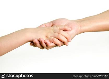 Young girl and older woman holding hands, mother and daughter. Concept of love, help, and trust