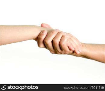 Young girl and older woman holding hands, mother and daughter. Concept of love, help, and trust