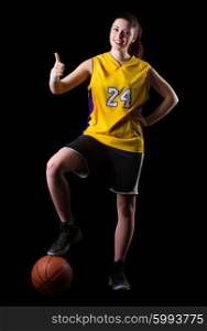 Young girl basketball player isolated