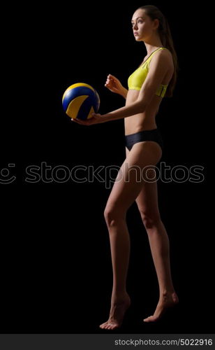 Young girl beach volleyball player isolated