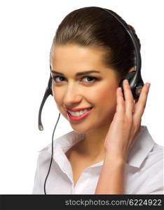 Young girl call center operator isolated